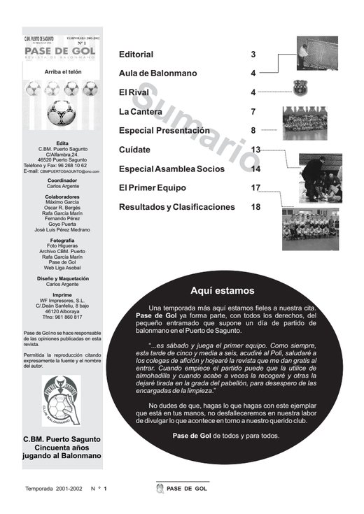 Portada Pase de Gol Numero 01