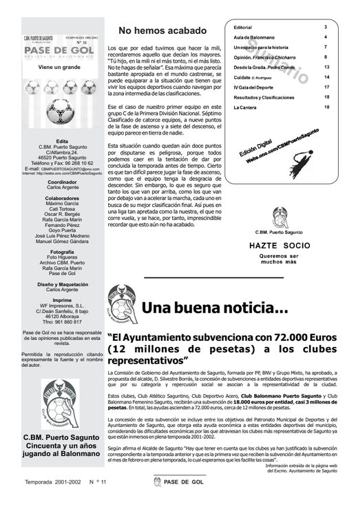 Portada Pase de Gol Numero 11