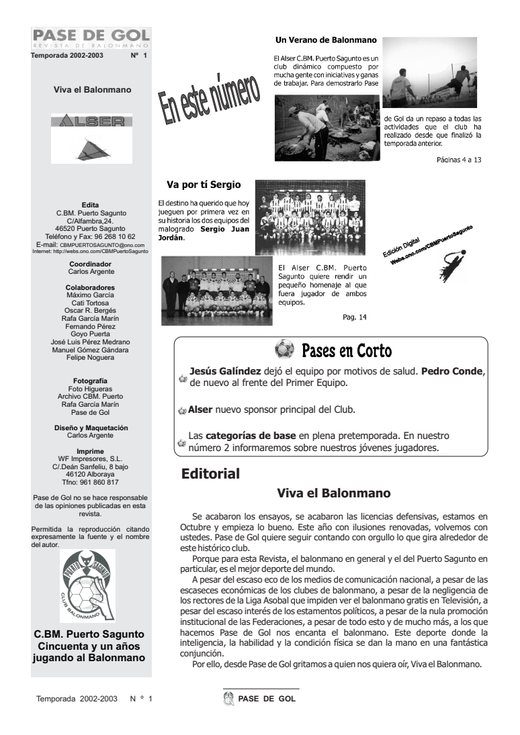 Portada Pase de Gol Numero 01