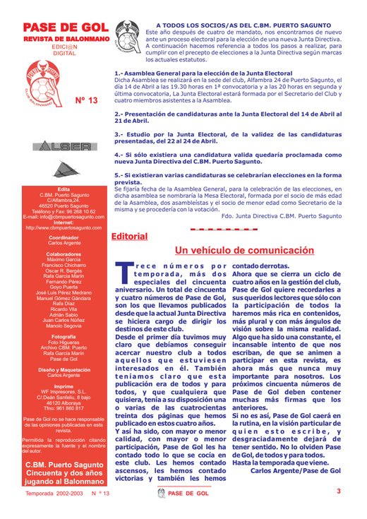 Portada Pase de Gol Numero 13