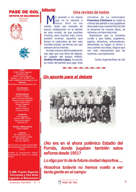 Portada Pase de Gol Numero 03