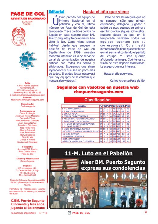 Portada Pase de Gol Numero 13